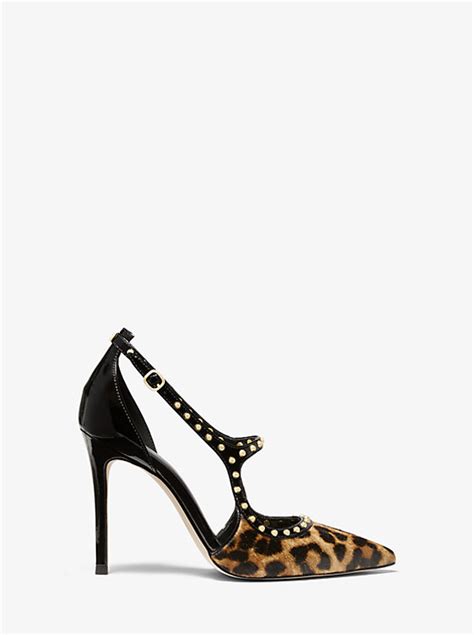 michael kors ava pumps|Ava Studded Leopard Calf Hair and Patent Leather Pump.